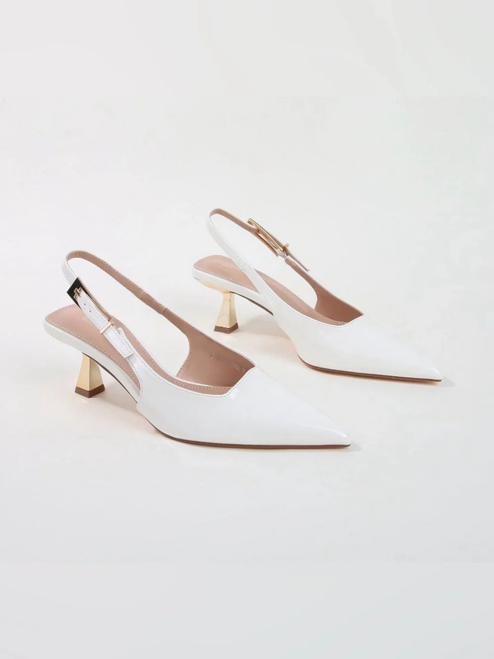 White Patent Slingback Heels